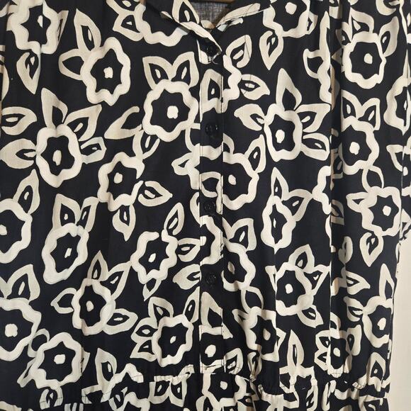 Vtg Contrast Floral Shirt Dress Retro Doodle Moody Rockbilly Emo Quirky 18 USA - Picture 6 of 8